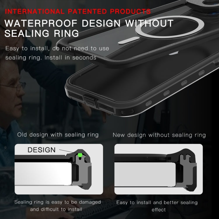 For iPhone 15 RedPepper IP68 Water-resistant MagSafe Phone Case(Black)