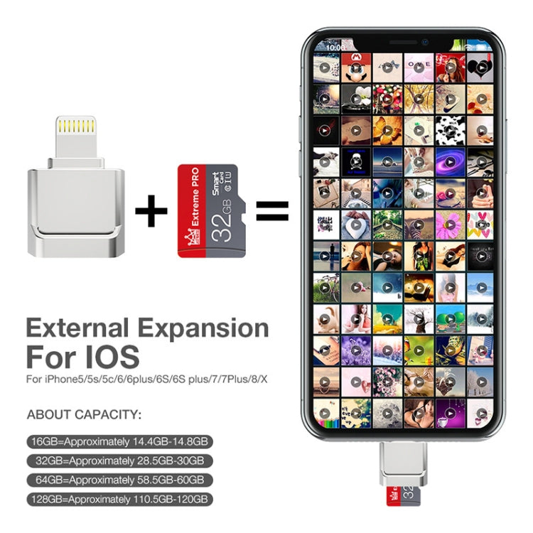 MicroDrive 8pin To TF Card Adapter Mini iPhone & iPad TF Card Reader (Silver)
