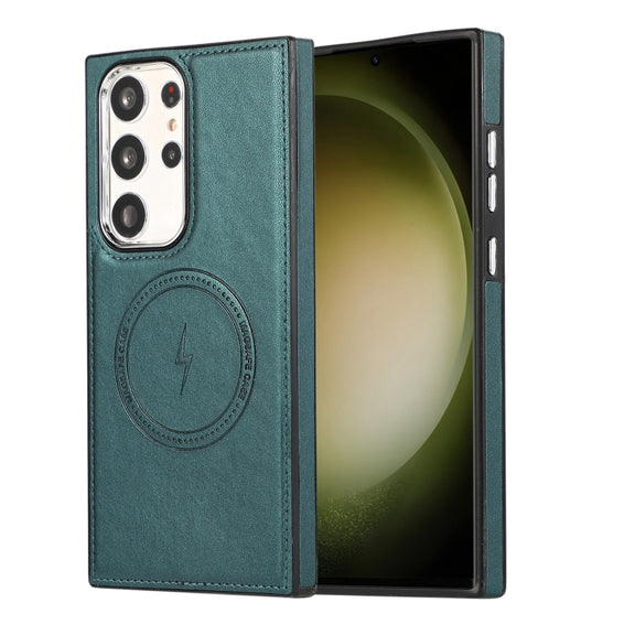 For Samsung Galaxy S22 Ultra 5G Side Leather Magsafe Phone Case(Green)
