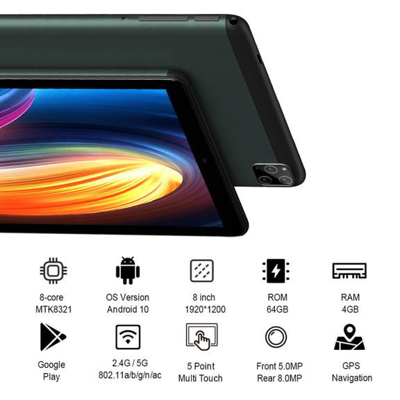 BDF P8 3G Phone Call Tablet PC 8.0 inch, 4GB+64GB, Android 10.0 MTK8321 Octa Core, Support Dual SIM, EU Plug(Gold)