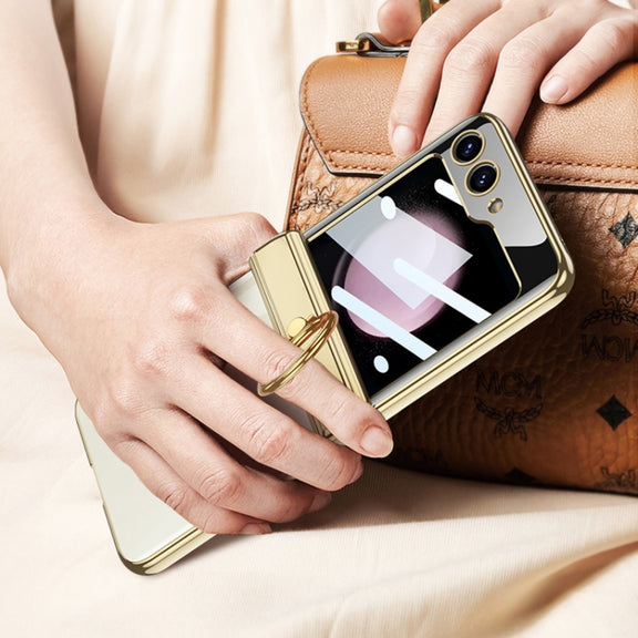 For Samsung Galaxy Z Flip5 GKK Magnetic Folding Phantom Rotary Phone Case with Ring Holder(Champagne Gold)