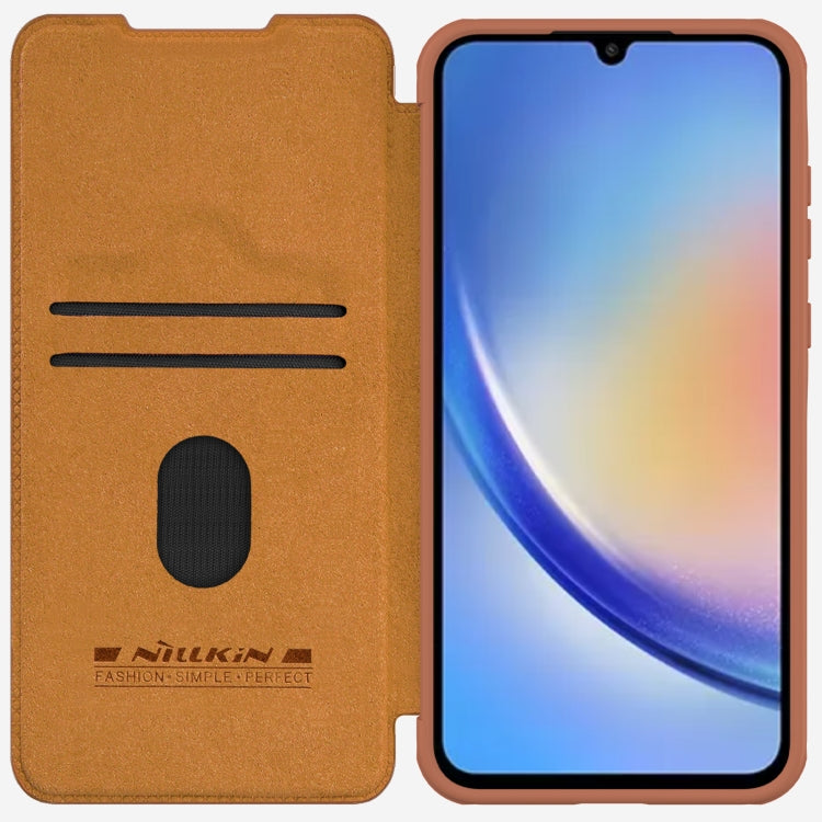 For Samsung Galaxy A55 NILLKIN QIN Series Pro Sliding Camera Cover Design Leather Phone Case(Brown)