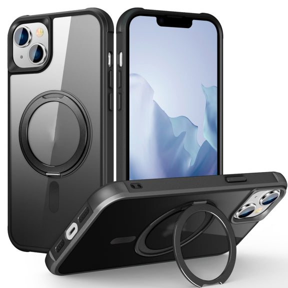 For iPhone 15 Plus MagSafe Magnetic Rotating Holder Phone Case(Black)