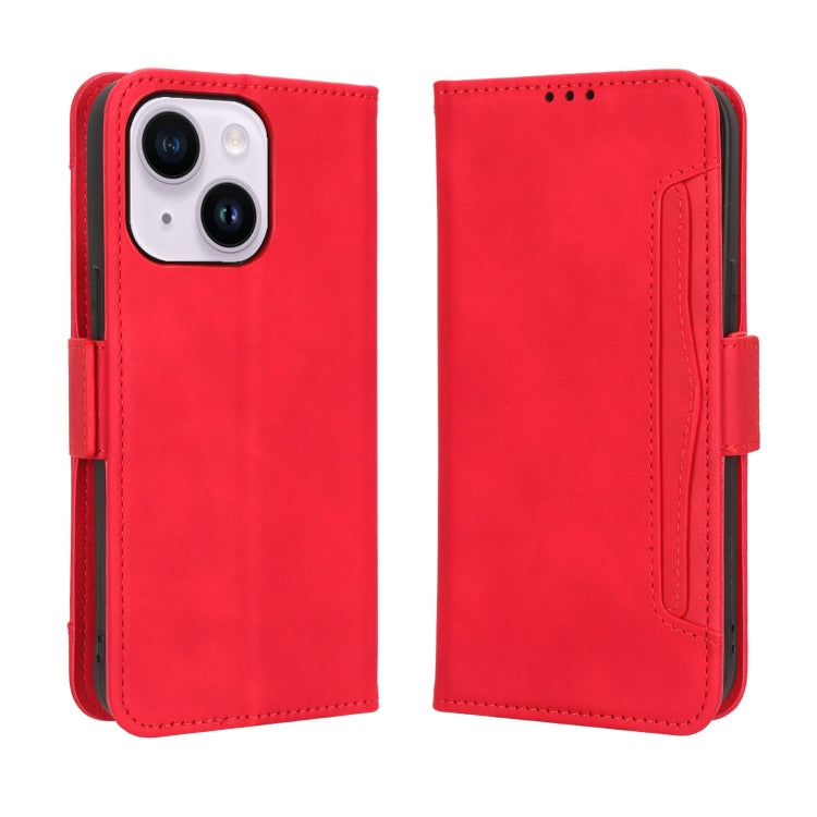 For iPhone 15 Skin Feel Calf Texture Card Slots Leather Phone Case(Red)