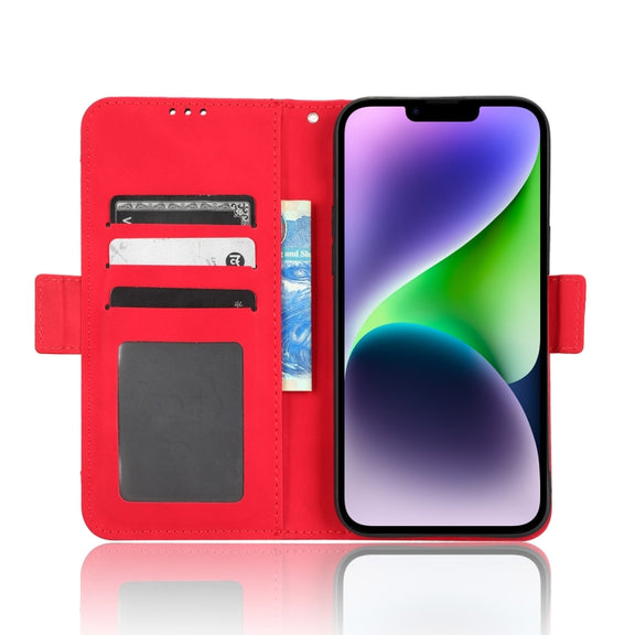 For iPhone 15 Skin Feel Calf Texture Card Slots Leather Phone Case(Red)