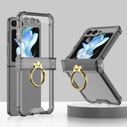 For Samsung Galaxy Z Flip5 Gkk Airbag Hinge Silicone Phone Case with Ring Holder(Transparent Black)