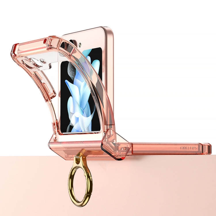 For Samsung Galaxy Z Flip5 Gkk Airbag Hinge Silicone Phone Case with Ring Holder(Transparent Black)