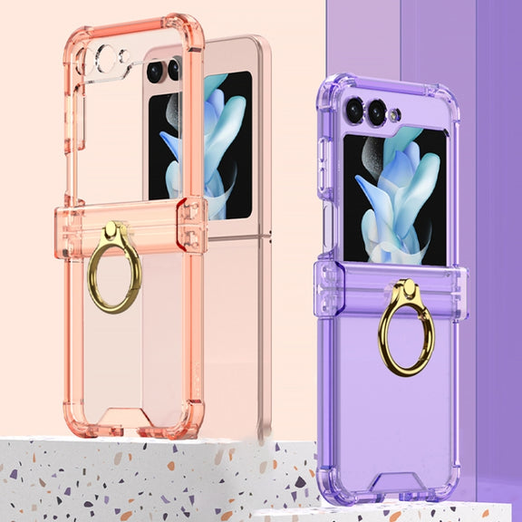 For Samsung Galaxy Z Flip5 Gkk Airbag Hinge Silicone Phone Case with Ring Holder(Transparent)