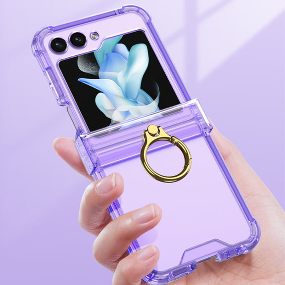 For Samsung Galaxy Z Flip5 Gkk Airbag Hinge Silicone Phone Case with Ring Holder(Transparent)