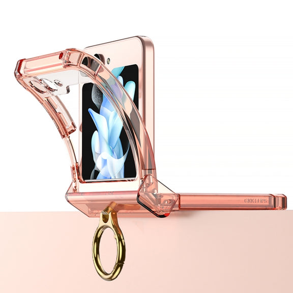For Samsung Galaxy Z Flip5 Gkk Airbag Hinge Silicone Phone Case with Ring Holder(Transparent)