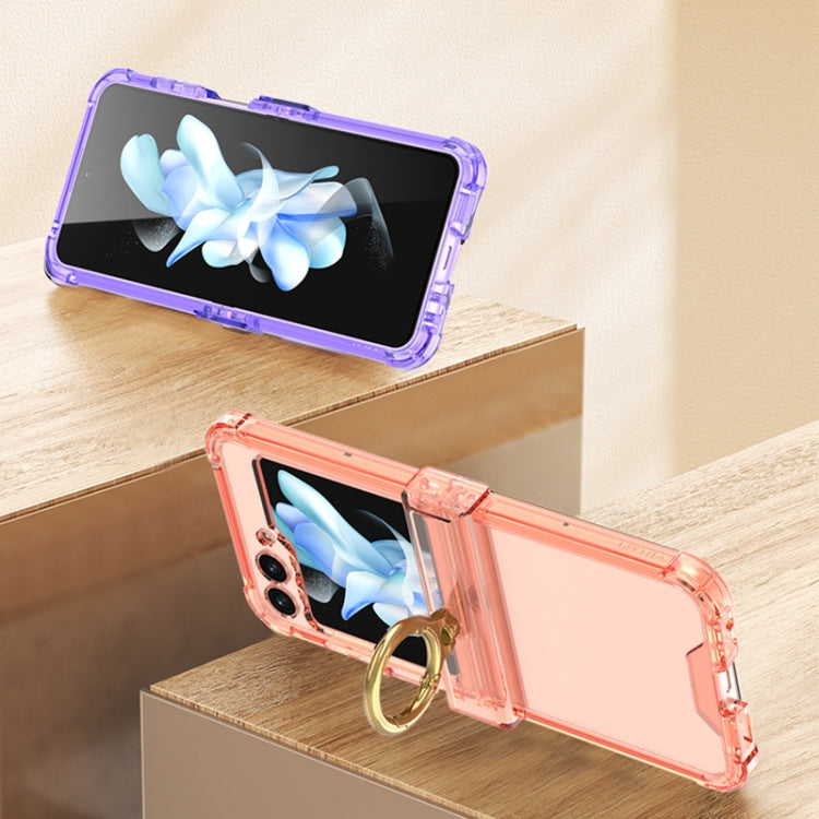 For Samsung Galaxy Z Flip5 Gkk Airbag Hinge Silicone Phone Case with Ring Holder(Transparent)