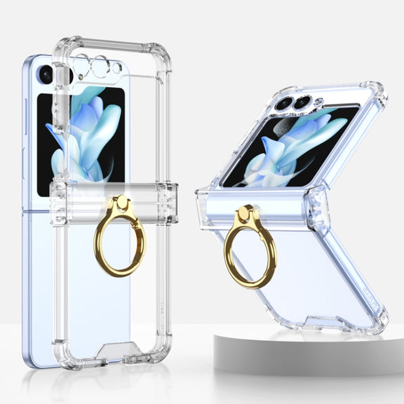 For Samsung Galaxy Z Flip5 Gkk Airbag Hinge Silicone Phone Case with Ring Holder(Transparent)