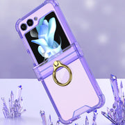For Samsung Galaxy Z Flip5 Gkk Airbag Hinge Silicone Phone Case with Ring Holder(Transparent)