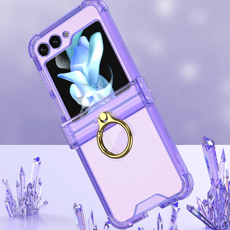 For Samsung Galaxy Z Flip5 Gkk Airbag Hinge Silicone Phone Case with Ring Holder(Transparent)