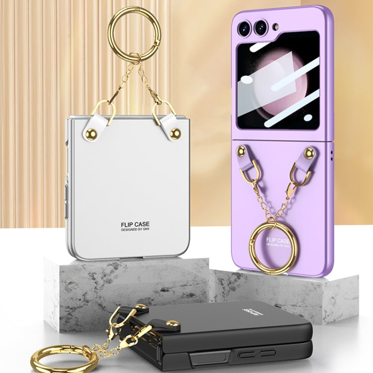 For Samsung Galaxy Z Flip5 GKK Integrated Necklace Hinged Flip Phone Case with Ring Holder(Purple)