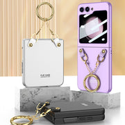 For Samsung Galaxy Z Flip5 GKK Integrated Necklace Hinged Flip Phone Case with Ring Holder(Black)