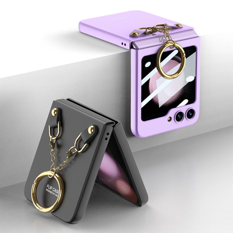 For Samsung Galaxy Z Flip5 GKK Integrated Necklace Hinged Flip Phone Case with Ring Holder(Black)