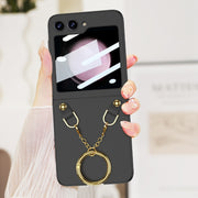 For Samsung Galaxy Z Flip5 GKK Integrated Necklace Hinged Flip Phone Case with Ring Holder(Black)