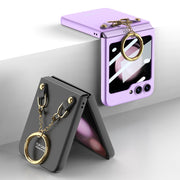 For Samsung Galaxy Z Flip5 GKK Integrated Necklace Hinged Flip Phone Case with Ring Holder(White)