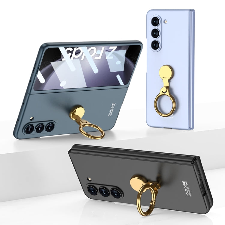For Samsung Galaxy Z Fold5 GKK Ultra-thin Triaxial Ring Holder PC Phone Case(Light Blue)