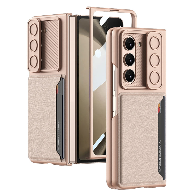 For Samsung Galaxy Z Fold5 GKK Integrated Ultra-thin Sliding Window Folding Phone Case with Card Holder(Misty Gold)
