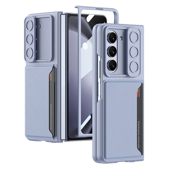 For Samsung Galaxy Z Fold5 GKK Integrated Ultra-thin Sliding Window Folding Phone Case with Card Holder(Light Blue)