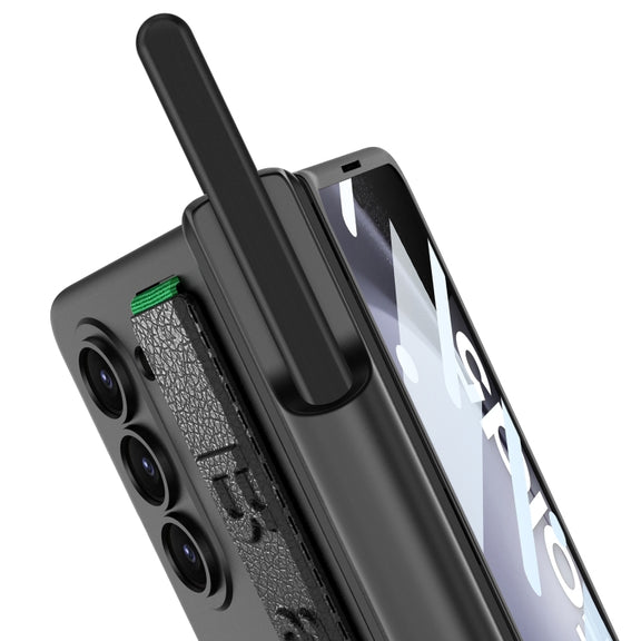 For Samsung Galaxy Z Fold5 GKK Integrated Magnetic Folding Hinge Phone Case with Wrist Strap & Pen Holder(Carbon Fiber)