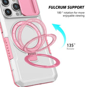 For iPhone 14 Pro Max Sliding Camshield MagSafe Holder TPU Hybrid PC Phone Case(Pink White)