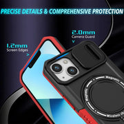 For iPhone 13 Sliding Camshield MagSafe Holder TPU Hybrid PC Phone Case(Black Red)