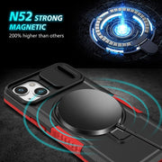 For iPhone 13 Sliding Camshield MagSafe Holder TPU Hybrid PC Phone Case(Black Red)