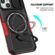 For iPhone 13 Sliding Camshield MagSafe Holder TPU Hybrid PC Phone Case(Black Red)