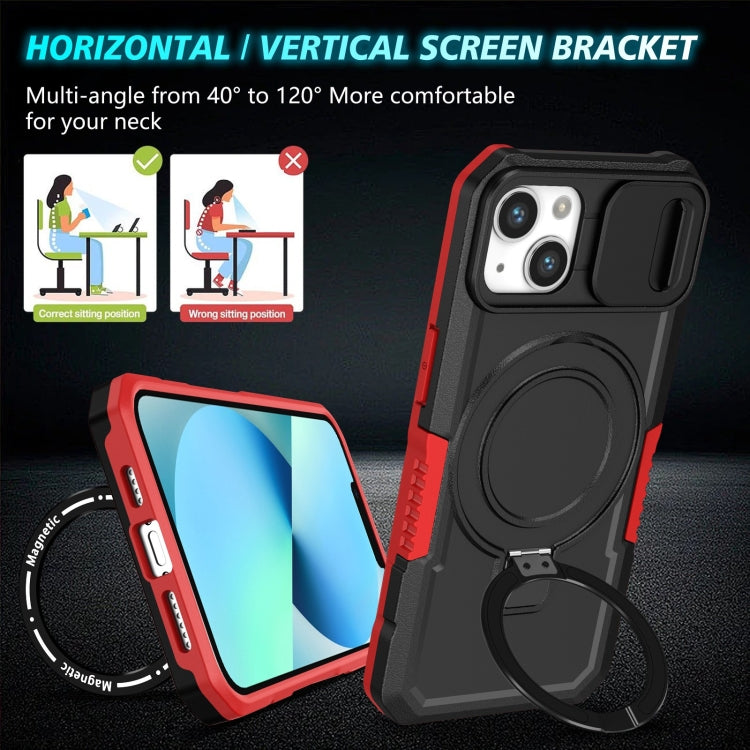 For iPhone 13 Sliding Camshield MagSafe Holder TPU Hybrid PC Phone Case(Black Red)