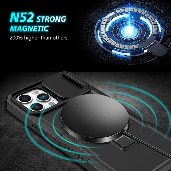 For iPhone 12 Pro Max Sliding Camshield MagSafe Holder TPU Hybrid PC Phone Case(Black)
