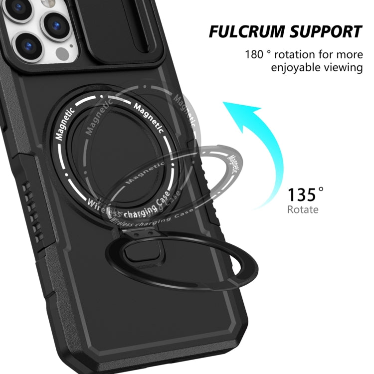 For iPhone 12 Pro Max Sliding Camshield MagSafe Holder TPU Hybrid PC Phone Case(Black)