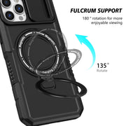 For iPhone 12 Pro Max Sliding Camshield MagSafe Holder TPU Hybrid PC Phone Case(Black)