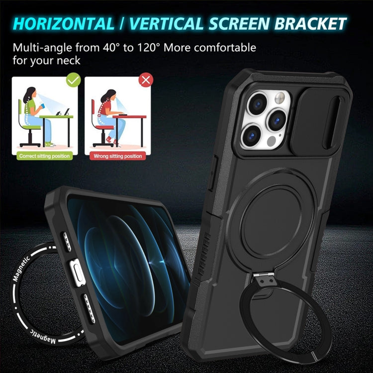 For iPhone 12 Pro Max Sliding Camshield MagSafe Holder TPU Hybrid PC Phone Case(Black)