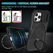 For iPhone 12 Pro Max Sliding Camshield MagSafe Holder TPU Hybrid PC Phone Case(Black)