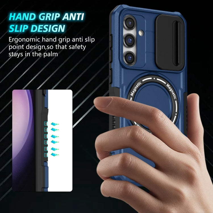 For Samsung Galaxy S23 FE 5G Sliding Camshield Magsafe Holder TPU Hybrid PC Phone Case(Royal Blue)