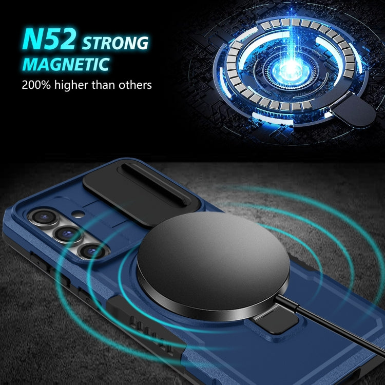 For Samsung Galaxy S23 FE 5G Sliding Camshield Magsafe Holder TPU Hybrid PC Phone Case(Royal Blue)
