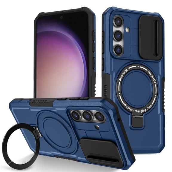 For Samsung Galaxy S23 FE 5G Sliding Camshield Magsafe Holder TPU Hybrid PC Phone Case(Royal Blue)