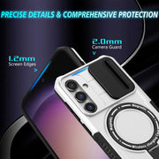 For Samsung Galaxy S23 FE 5G Sliding Camshield Magsafe Holder TPU Hybrid PC Phone Case(Black White)