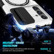 For Samsung Galaxy S23 FE 5G Sliding Camshield Magsafe Holder TPU Hybrid PC Phone Case(Black White)