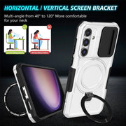 For Samsung Galaxy S23 FE 5G Sliding Camshield Magsafe Holder TPU Hybrid PC Phone Case(Black White)
