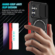 For Samsung Galaxy S23 FE 5G Sliding Camshield Magsafe Holder TPU Hybrid PC Phone Case(Black Red)