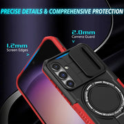 For Samsung Galaxy S23 FE 5G Sliding Camshield Magsafe Holder TPU Hybrid PC Phone Case(Black Red)