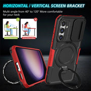 For Samsung Galaxy S23 FE 5G Sliding Camshield Magsafe Holder TPU Hybrid PC Phone Case(Black Red)