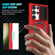 For Samsung Galaxy S23 Ultra 5G Sliding Camshield Magsafe Holder TPU Hybrid PC Phone Case(Red)
