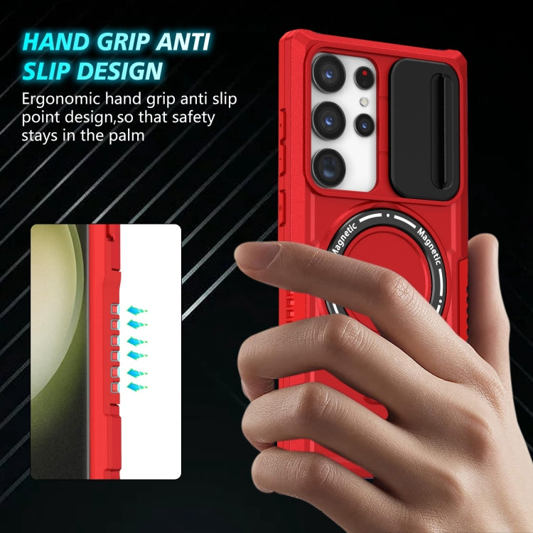 For Samsung Galaxy S23 Ultra 5G Sliding Camshield Magsafe Holder TPU Hybrid PC Phone Case(Red)