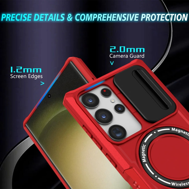For Samsung Galaxy S23 Ultra 5G Sliding Camshield Magsafe Holder TPU Hybrid PC Phone Case(Red)