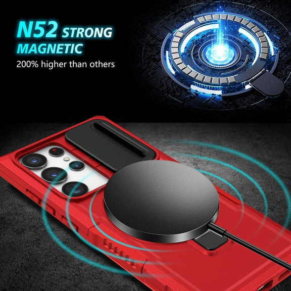For Samsung Galaxy S23 Ultra 5G Sliding Camshield Magsafe Holder TPU Hybrid PC Phone Case(Red)